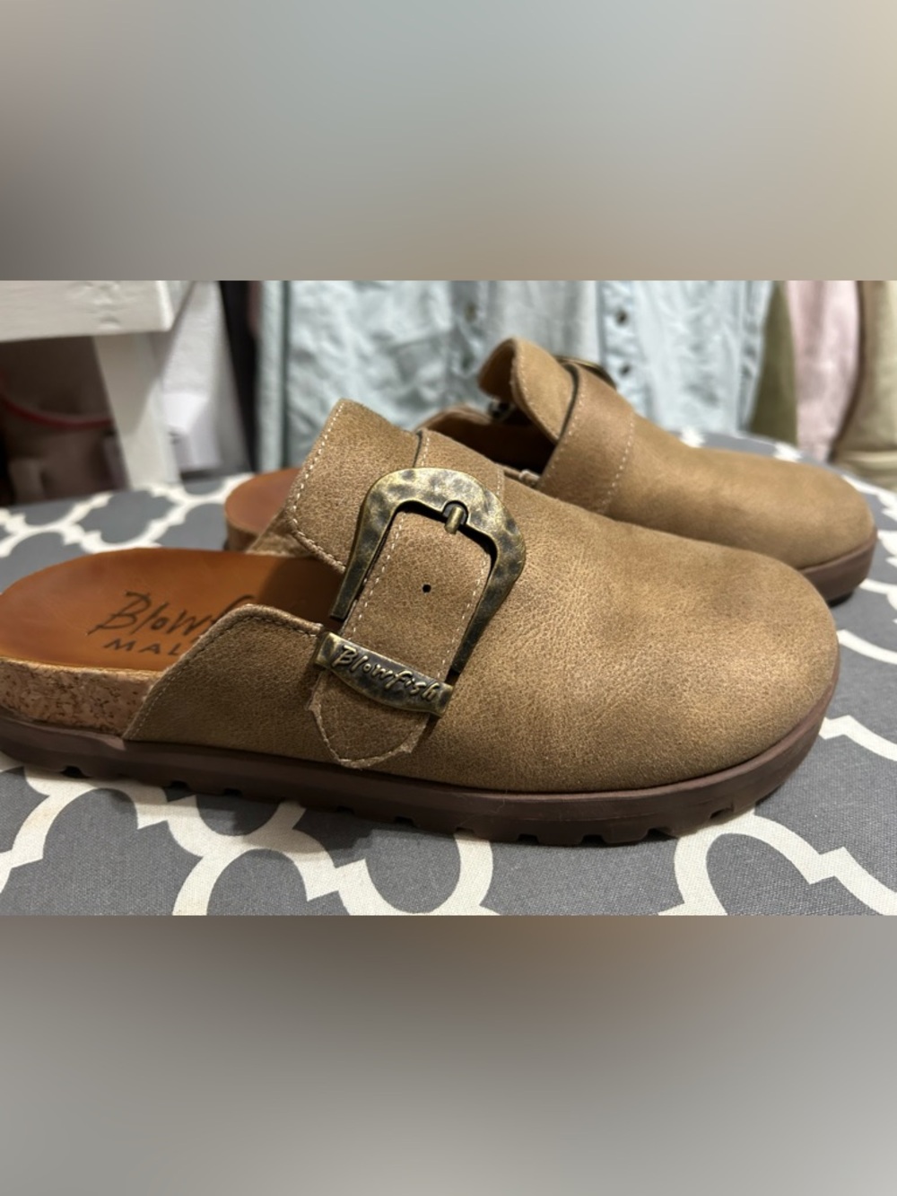 Blowfish Malibu Women's Tan Suede Buckle Clog Mule